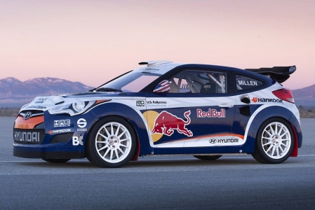 Twelve RMR employees applied everything they know about fabricating racecars into the Hyundai Veloster rally Car. The production Veloster was stripped to bare metal and the chassis spent five days in an Alkali bath removing all rubber and adhesives. The chassis was also stitch welded for added structural rigidity.