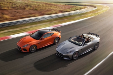 The F-Type SVR is based off the quickest variant, the “R”, and is available either as a coupe or convertible. To ensure there’s no mistaking the SVR’s status as as the fastest Jaguar on sale, an extended front bumper with larger intakes looks the business and improves cooling and reduce drag. The wider front end is complimented by a front splitter and vented fenders while a new rear undertray and spoiler help reduce lift and create a purposefully aggressive look. Redesigned forged 20 inch wheels and “SVR” engraved exhaust tips finish off the exterior.