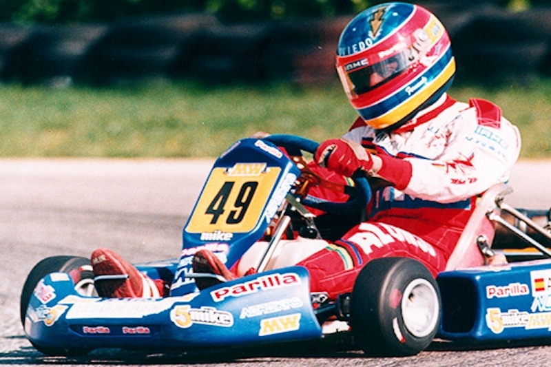A young Alonso attacking the track in his go-kart