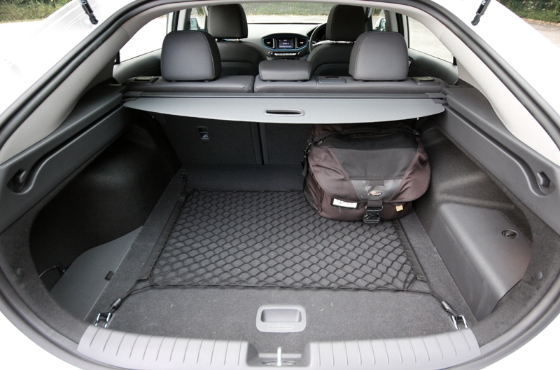 Ioniq offers 443-litres of boot space, 1,410-litres with the rear backrest stowed away; as good as the average family hatchback