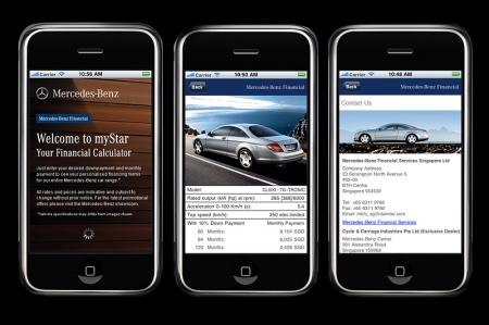 Mercedes-Benz Financial Services launches the iPhoneÂ®app 'myStar' that allows users to calculate current financing conditions for Mercedes-Benz cars. All they need to key into the free application is their preferred down payment as well as a monthly payment amount and they will be able to see which model they can best purchase. Together with this calculation, the latest car image, information and specifications of the selected model will be displayed. The iPhoneÂ®app 'myStar' is also expected to roll out in other markets namely Australia, China and Korea.
