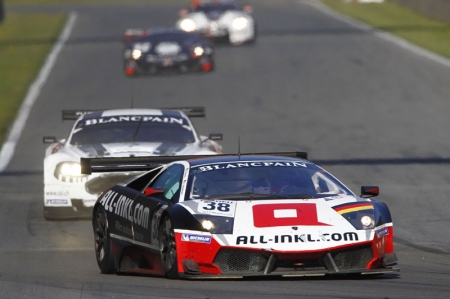 As the field came through the first lap it was the No. 38 Lamborghini in the lead from the No. 11 Exim Bank Team China Corvette of Mike Hezemans and Nicky Catsburg. The field remained tightly bunched however with less than four seconds covering the top eight after five laps, and the order condensed further three laps later when the Safety Car came out. Peter Dumbreck had dived down the inside of the No. 40 Marc VDS Ford GT and looked to have the line, but spun as the Ford refused to cede ground and was collected by the helpless No. 9 Belgian Racing Ford GT - the resulting damage causing a lengthy Safety Car spell.