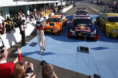 The runner-up’s spot and third place in the drivers’ championship were secured by Audi as well. The two-time DTM champion Mattias EkstrÃ¶m in the Red Bull Audi RS 5 DTM of Audi Sport Team Abt Sportsline celebrated his second victory in succession and finished the season as the runner-up. Last year’s champion Mike Rockenfeller in the Schaeffler Audi RS 5 DTM of Audi Sport Team Phoenix on clinching second place advanced to third place in the drivers’ standings. Jamie Green in the Hoffmann Group Audi RS 5 DTM of Audi Sport Team Rosberg in third place made for drivers from all three Audi Sport Teams mounting the podium in the season finale.Â 