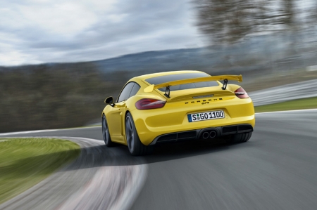 The Cayman GT4 is powered by a mid-mounted, 3.8-litre flat-six engine with 385 hp (283 kW) produced at 7,400 rpm, which is derived from the 911 Carrera S engine. Its power is transmitted by a standard six-speed manual gearbox with dynamic gearbox mounts - there is no PDK transmission option, which should be good news to purists. This translates to a 0-100 km/h time of 4.4 seconds; top speed is 295 km/h. The car\'s NEDC fuel consumption is 9.7 km/L, equivalent to 238 g/km CO2.