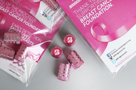 Held from 1st August to 31st October 2017, 10,000 packs of four pink tyre valve caps will be made available at 35 participating Bridgestone dealers’ and business partners’ stores, with each pack available for purchase at $4. Donation boxes will also be placed alongside the shelves throughout the campaign period.