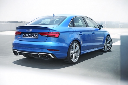 The entry-level RS we have here today is the RS3 sedan. Now in a compact saloon form, this pocket powerhouse packs 394 bhp and a whopping 480 Nm of torque in that little body.