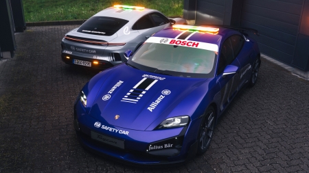 At the double header in Berlin on 11 and 12 May, the most powerful production Porsche of all time, the Taycan Turbo GT, assumed the role of safety car in the all-electric world championship. Two variants will be the car on duty and the substitute car respectively, with different features and in different colours.